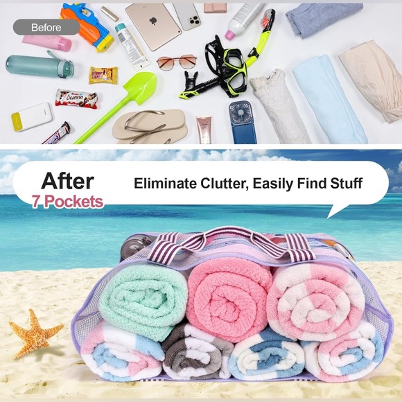 Striped Beach Mesh Tote Bag - Picture 4 of 6